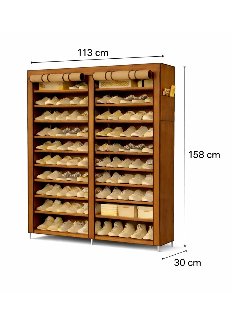 O2. Brown Multi-Functional 10 Layers Shoe Cabinet – Nail-Free Assembly, Strong Load-Bearing up to 40kg, Durable and Stylish 113×30×158 cm - Image 2